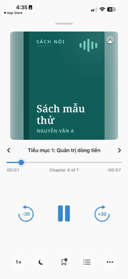 Đang nghe, hiện bìa và tên chương